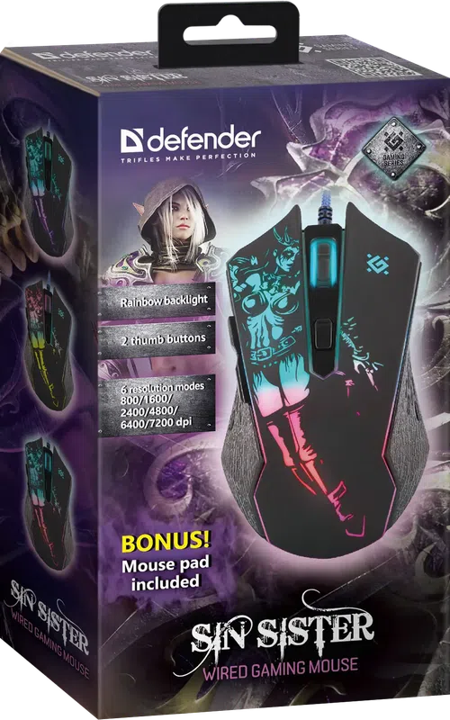 Defender - Жична мишка за игри Sin'Sister GM-933