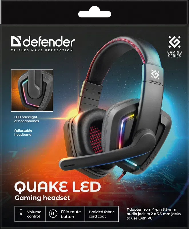 Defender - Геймърски слушалки Quake LED